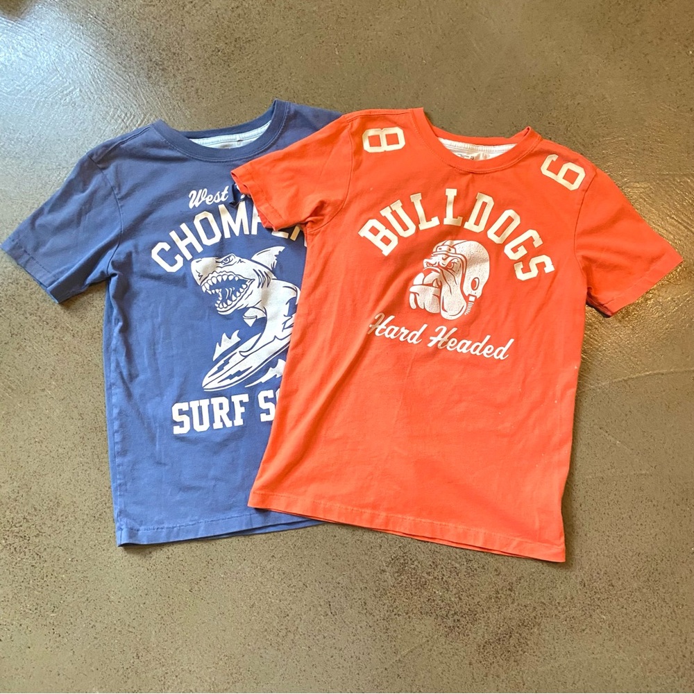 GAP Graphic Shark and Bulldog Tees. Boys Large.